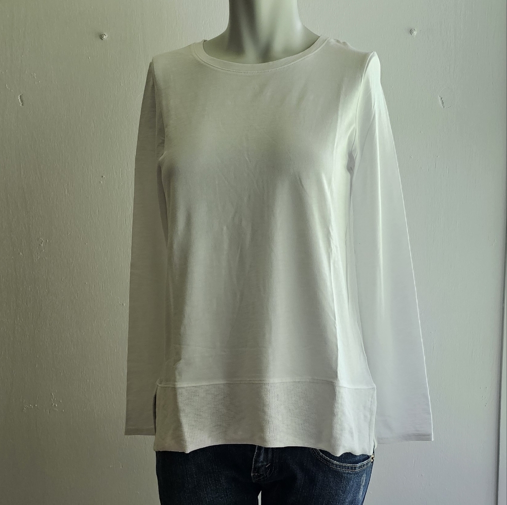 EUC SIGRID OLSEN WHITE LONG SLEEVES TUNIC SIDE VENT TOP S